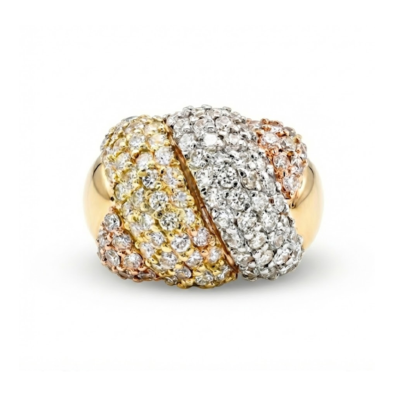 Multi-Tone Diamond Ring | Platinum & 18K Yellow/Rose Gold | Pavé Diamond Statement Ring - Brownee Jewelers