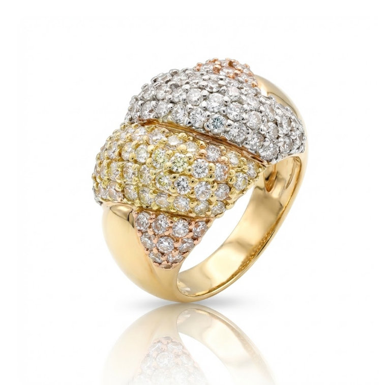 Multi-Tone Diamond Ring | Platinum & 18K Yellow/Rose Gold | Pavé Diamond Statement Ring - Brownee Jewelers