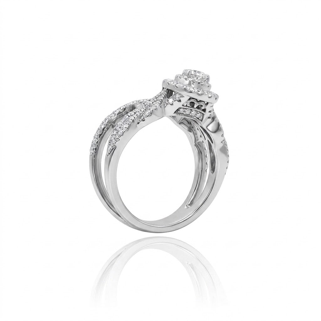 .28 CT Pear Center Diamond with Double Diamond Halo Bridal Ring Set in 14K White Gold