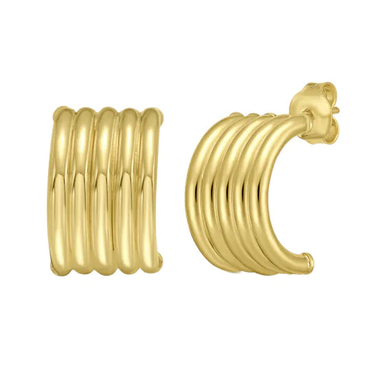 Multi-Row C-Hoop Earrings | 14K Yellow Gold | Earrings | Five-Row Ribbed Design | Push Back Closure - Brownee Jewelers