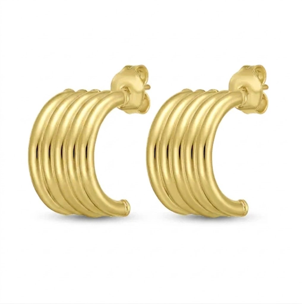 Multi-Row C-Hoop Earrings | 14K Yellow Gold | Earrings | Five-Row Ribbed Design | Push Back Closure - Brownee Jewelers