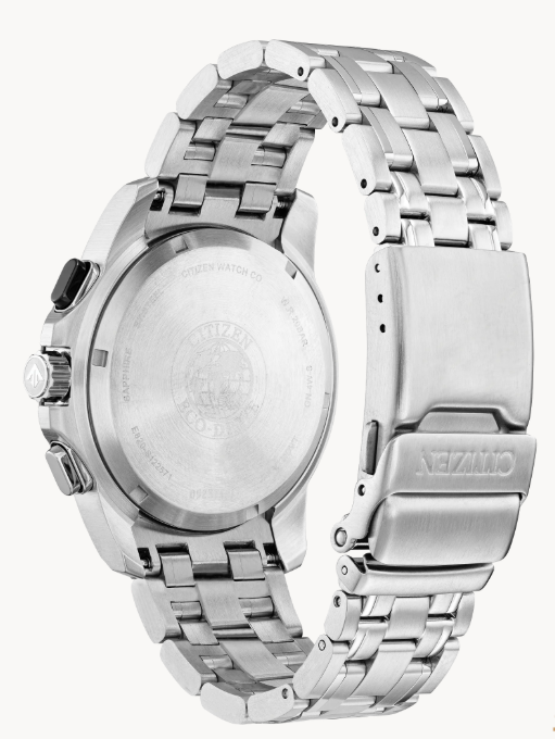 Citizen Promaster MX | Eco-Drive Watch | Stainless Steel | 43mm | Black Dial | Stainless Steel Bracelet | Chronograph | BL5578-51E - Brownee Jewelers