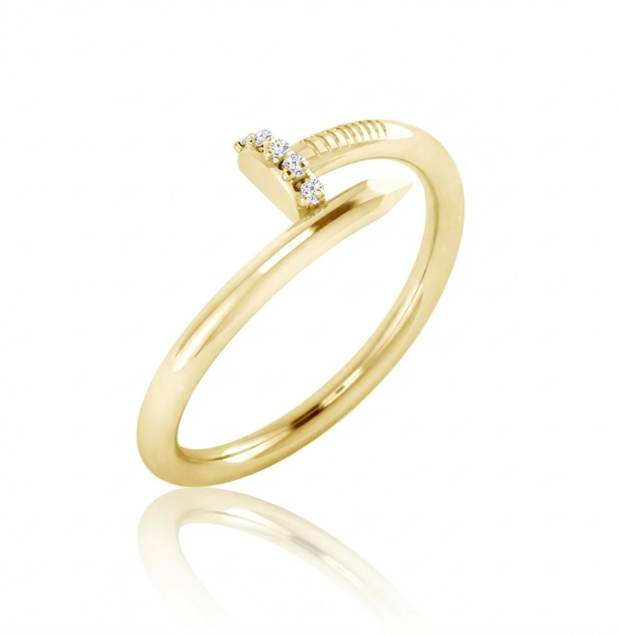 Diamond Nail Ring | 14K Yellow Gold | 0.05 ctw Round Diamonds | Minimalist Stackable Band - Brownee Jewelers