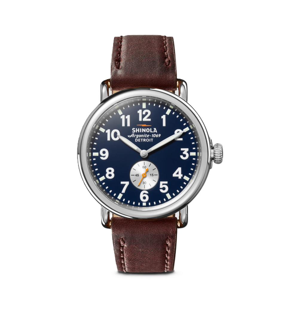Runwell Sub Second 41MM Watch | Stainless Steel | Blue Dial | Cattail Leather Strap - Brownee Jewelers