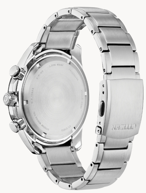 Citizen Sport Casual | Eco-Drive Watch | Stainless Steel | Navy Blue Dial | Stainless Steel Bracelet | Chronograph | AT2440-51L - Brownee Jewelers