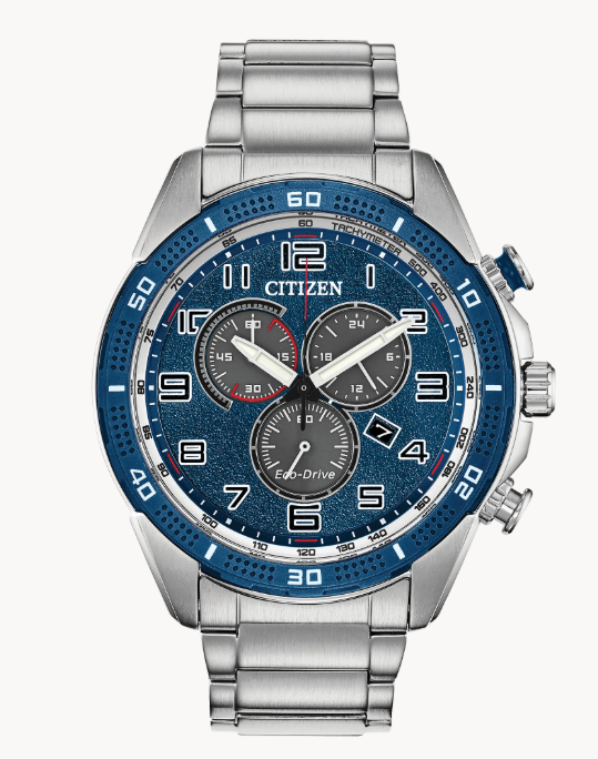 Citizen Sport Casual | Eco-Drive Watch | Stainless Steel | Navy Blue Dial | Stainless Steel Bracelet | Chronograph | AT2440-51L - Brownee Jewelers