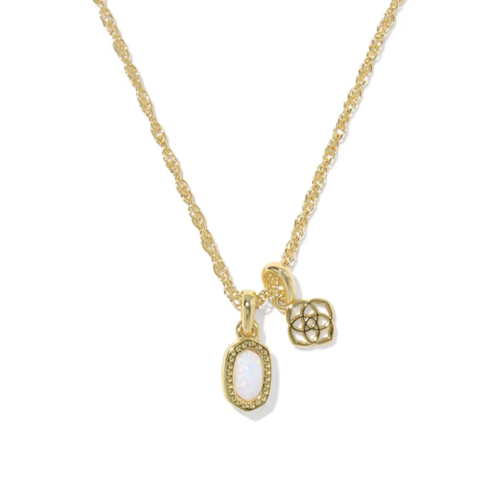 Mini Elisa Dira Gold Necklace Bright White Opal Pendant