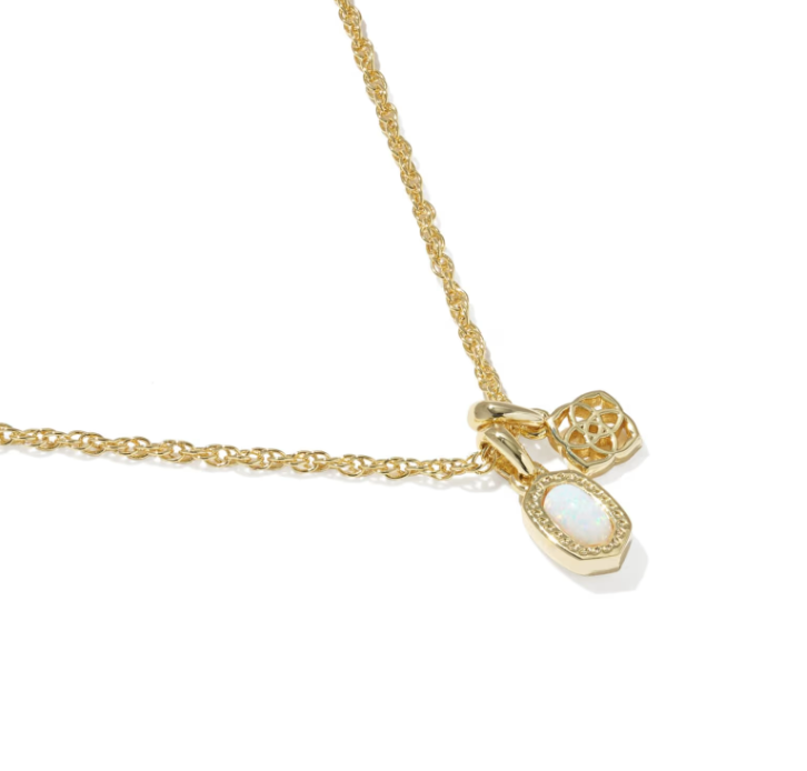Mini Elisa Dira Gold Necklace Bright White Opal Pendant