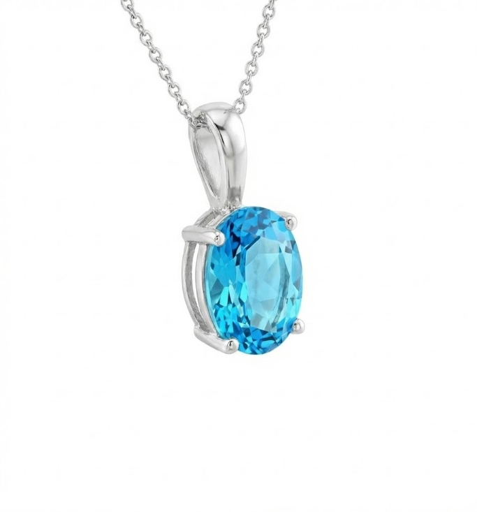Oval Blue Topaz Pendant | 14K White Gold | 8×6 mm | - Brownee Jewelers