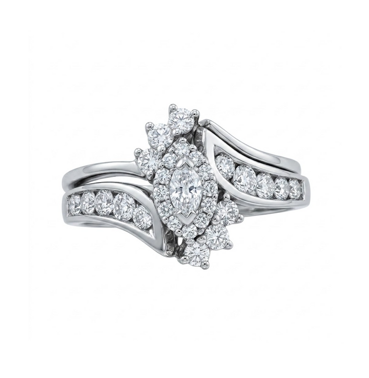 Marquise Diamond Halo Bridal Set | 14K White Gold | 3249380754W-01 - Brownee Jewelers
