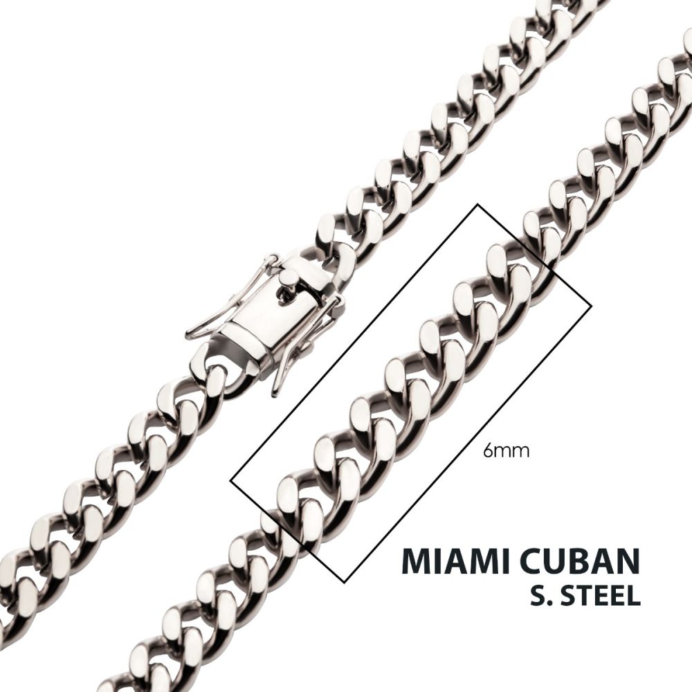 6mm Men's Stainless Steel i Cuban Chain Necklace 22".