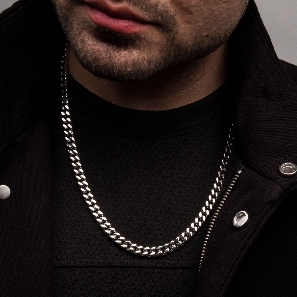 6mm Men's Stainless Steel i Cuban Chain Necklace 22".