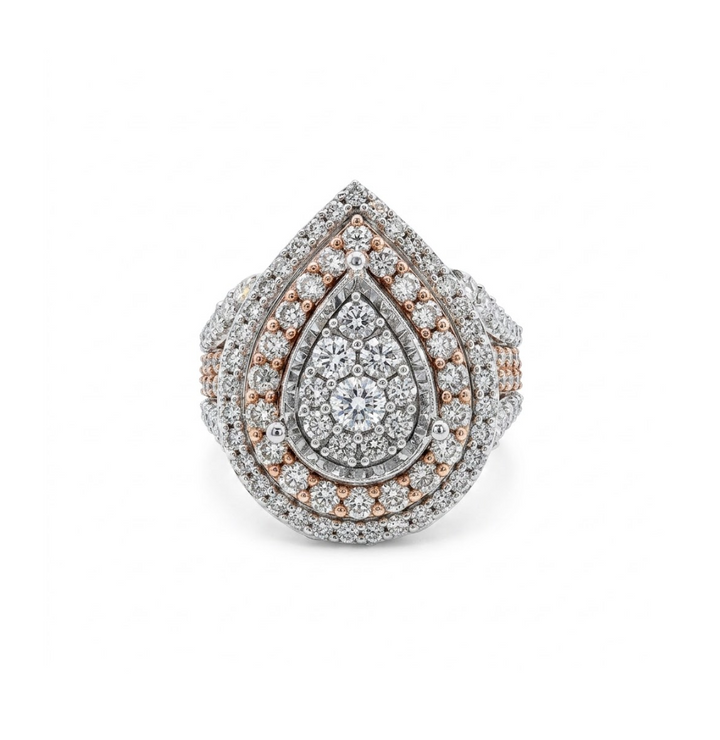 Pear Cluster Diamond Ring | 10K Two-Tone Gold | Round Diamonds | RE-12604FTA78T0 - Brownee Jewelers