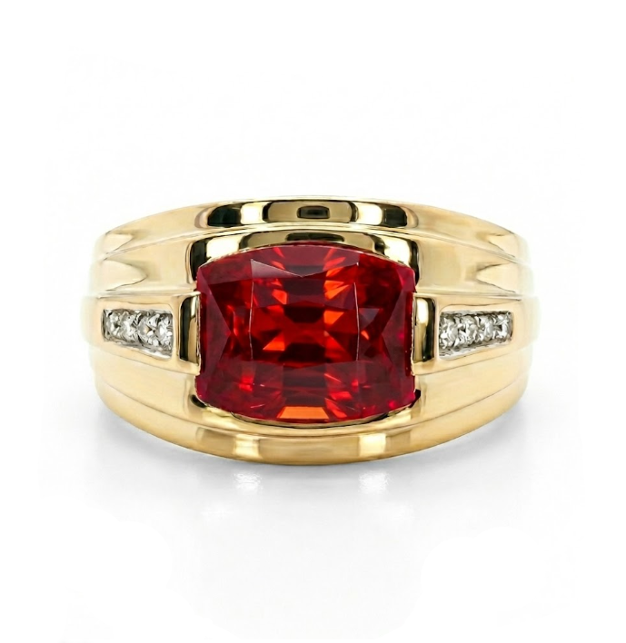 10K Yellow Gold Cushion-Cut Ruby & Diamond Gentlemen’s Ring – Size 10