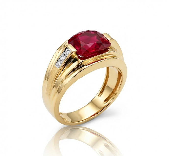 10K Yellow Gold Cushion-Cut Ruby & Diamond Gentlemen’s Ring – Size 10