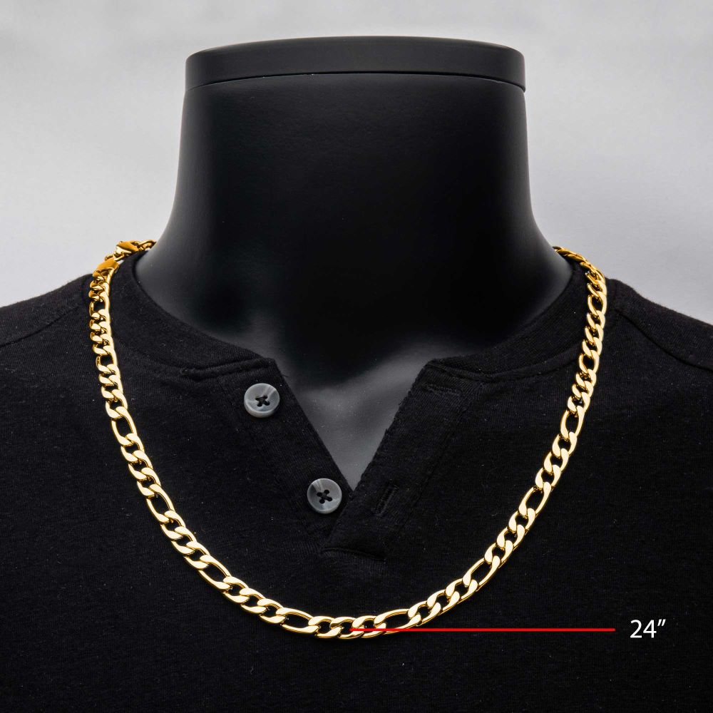 8mm 18Kt Gold IP Figaro Chain Necklace 24"
