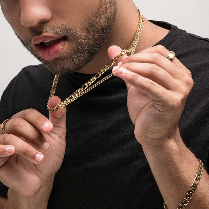 8mm 18Kt Gold IP Figaro Chain Necklace 24"