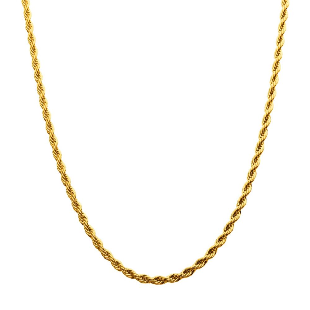 4mm 18Kt Gold IP Rope Chain Necklace 22"