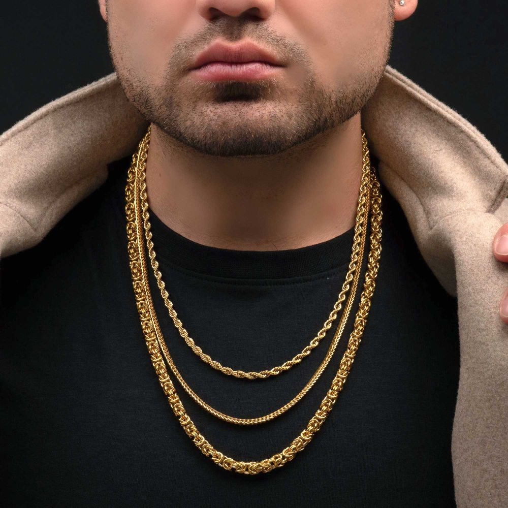 4mm 18Kt Gold IP Rope Chain Necklace 22"