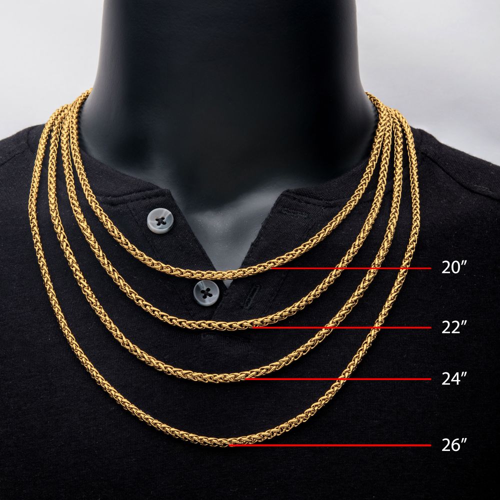 4mm 18Kt Gold IP Wheat Chain Necklace 22"