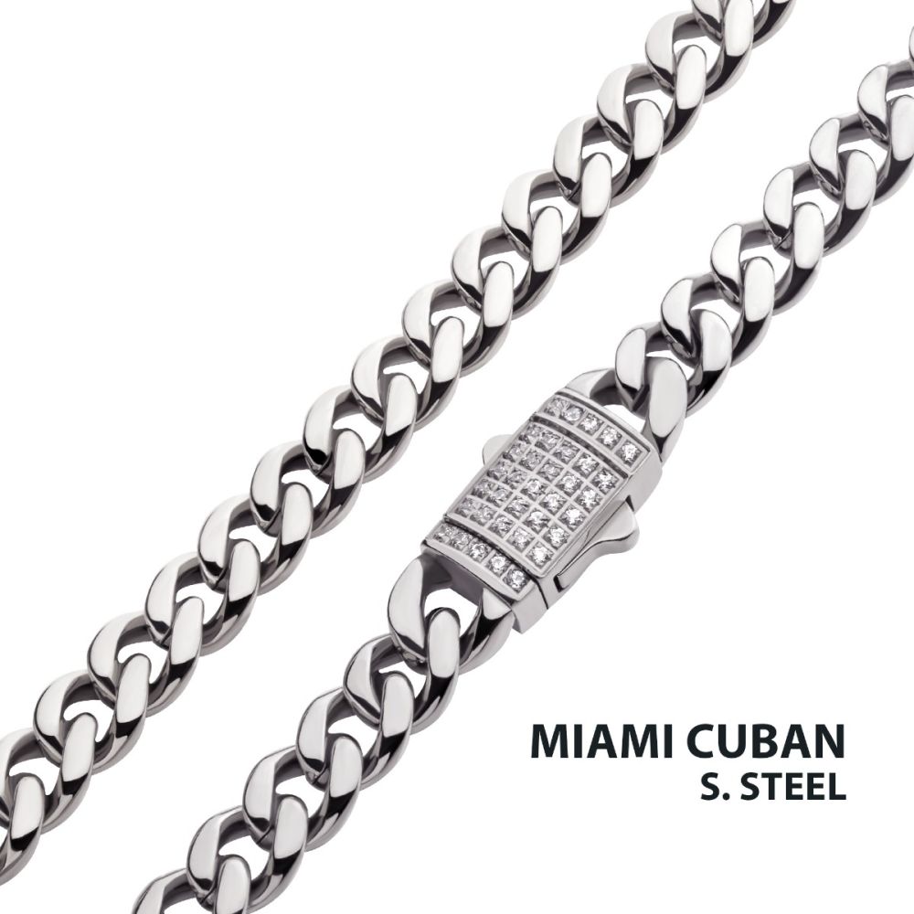 6mm Steel Miami Cuban Chain Necklace with CNC Precision Set CZ Double Tab Box Clasp