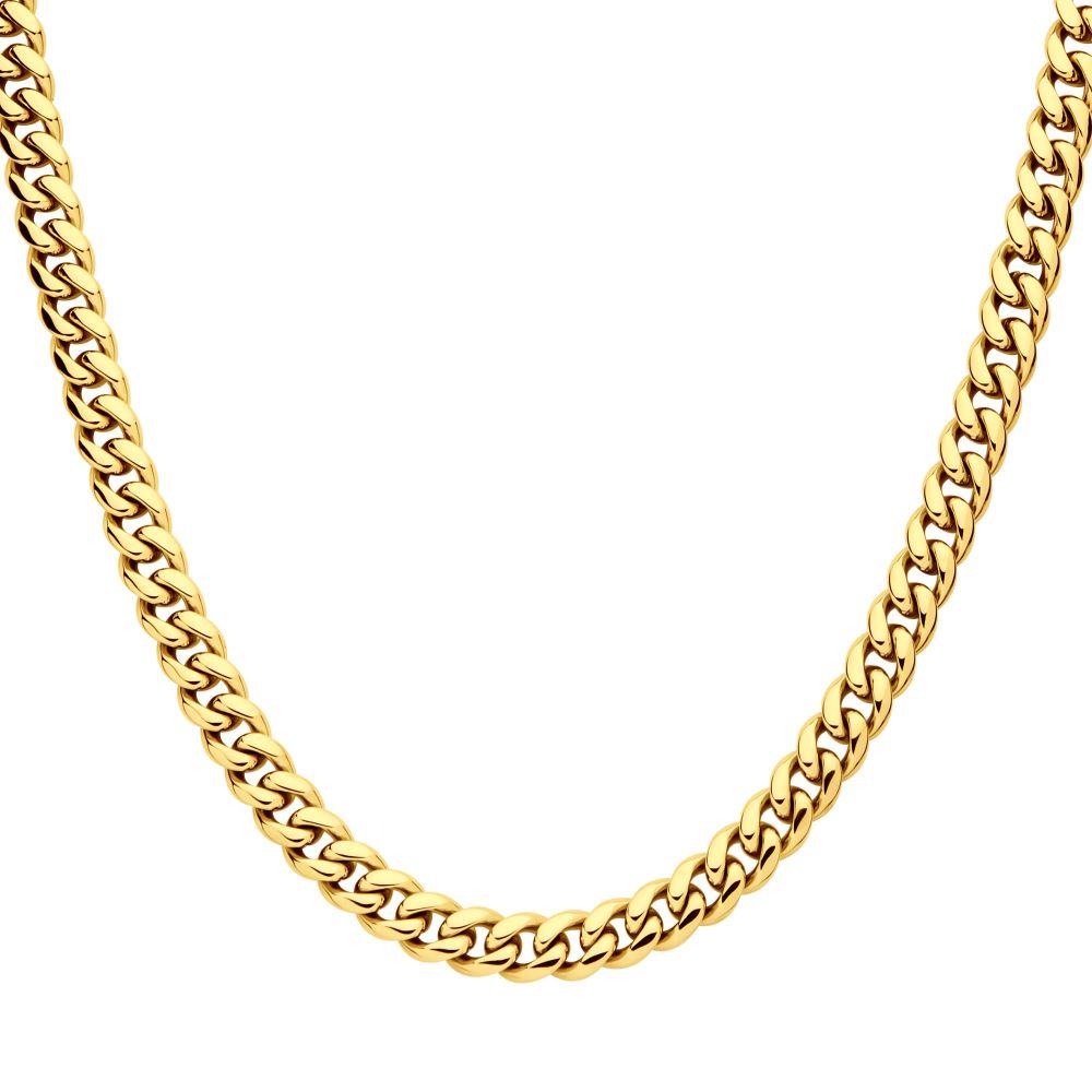 8mm 18Kt Gold IP Miami Cuban Chain Necklace with CNC Precision Set CZ Double Tab Box Clasp