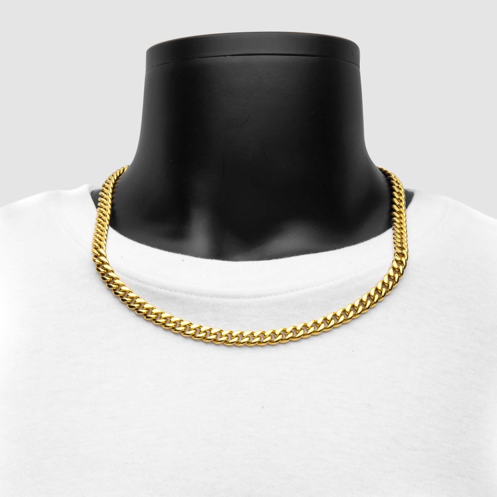 8mm 18Kt Gold IP Miami Cuban Chain Necklace with CNC Precision Set CZ Double Tab Box Clasp