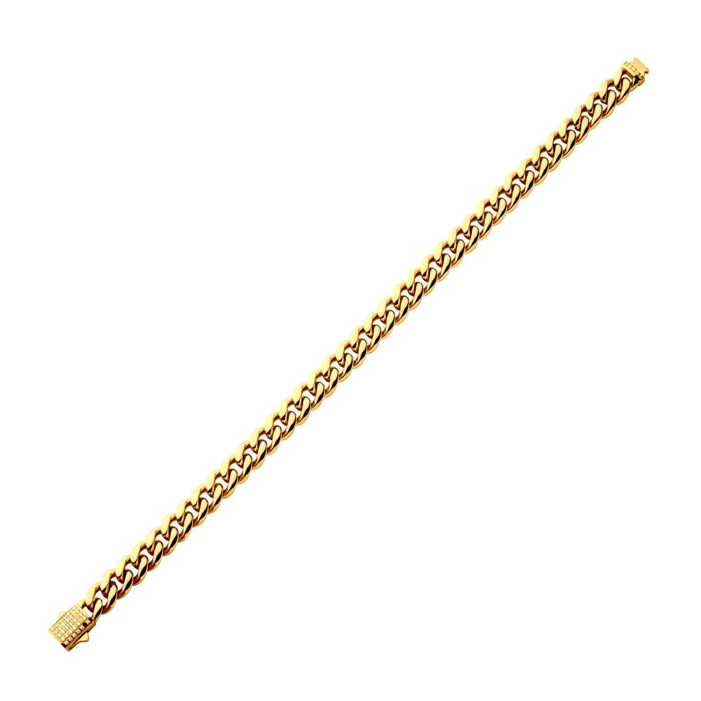 8mm 18Kt Gold IP Miami Cuban Chain Bracelet with CNC Precision Set CZ Double Tab Box Clasp