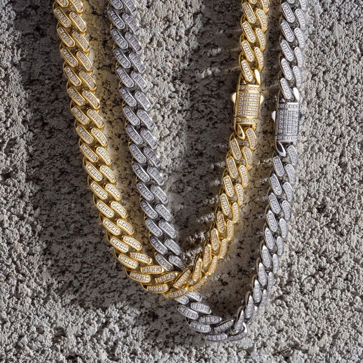 2mm 18Kt Gold IP Miami Cuban Chain Necklace with CNC Precision Set Full Clear Cubic Zirconia Double Tab Box Clasp 22"