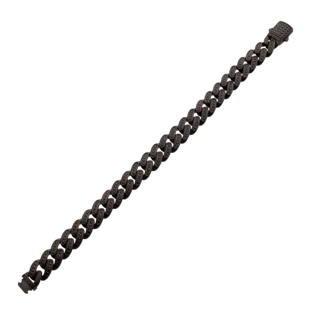 12mm Matte Black Curb Chain Bracelet with CNC-set Black Spinel Stones