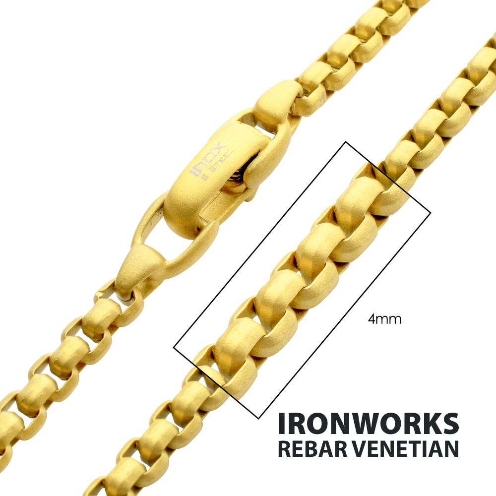 4mm Matte Finish 18Kt Gold IP Stainless Steel Bold Box Chain Necklace 22"