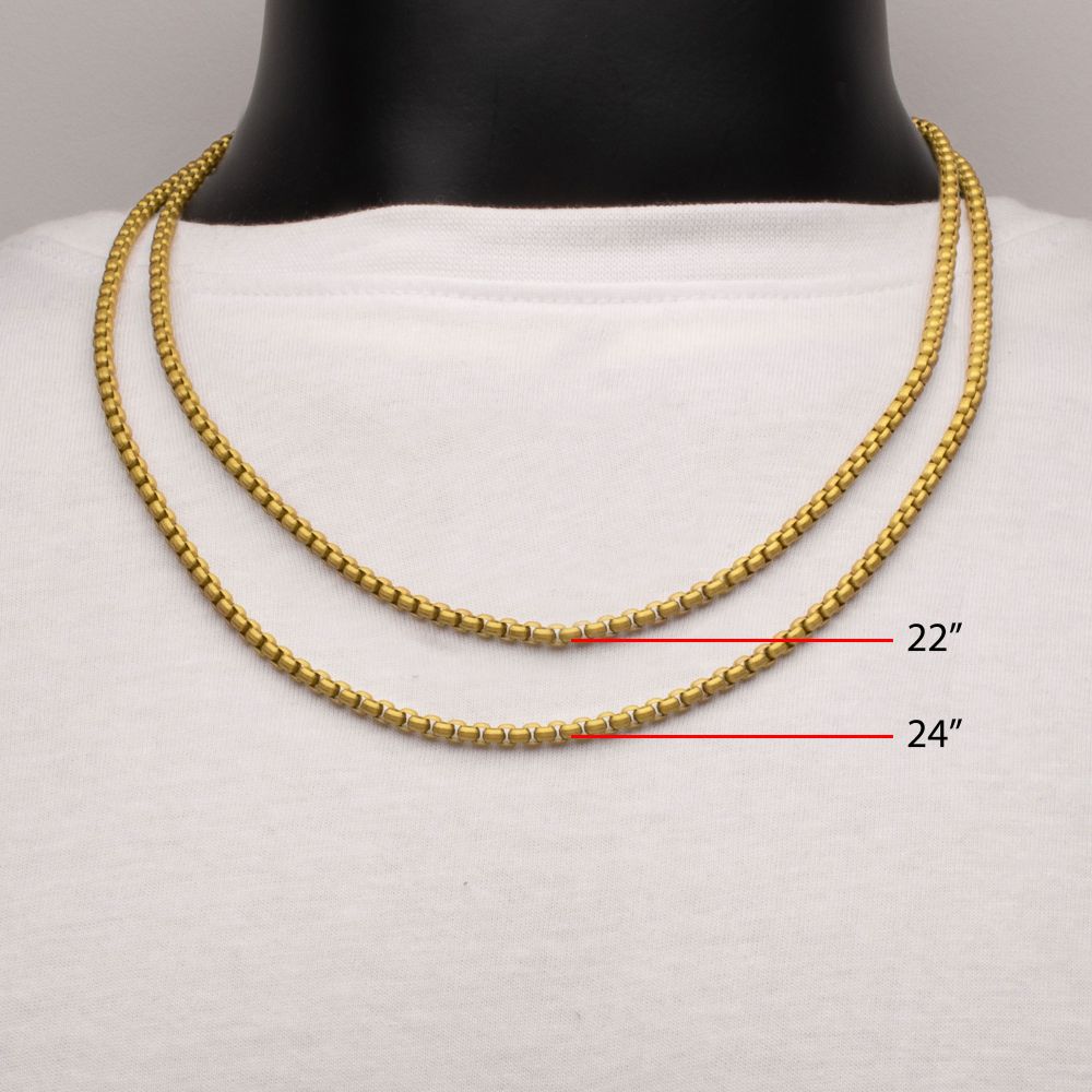 4mm Matte Finish 18Kt Gold IP Stainless Steel Bold Box Chain Necklace 22"