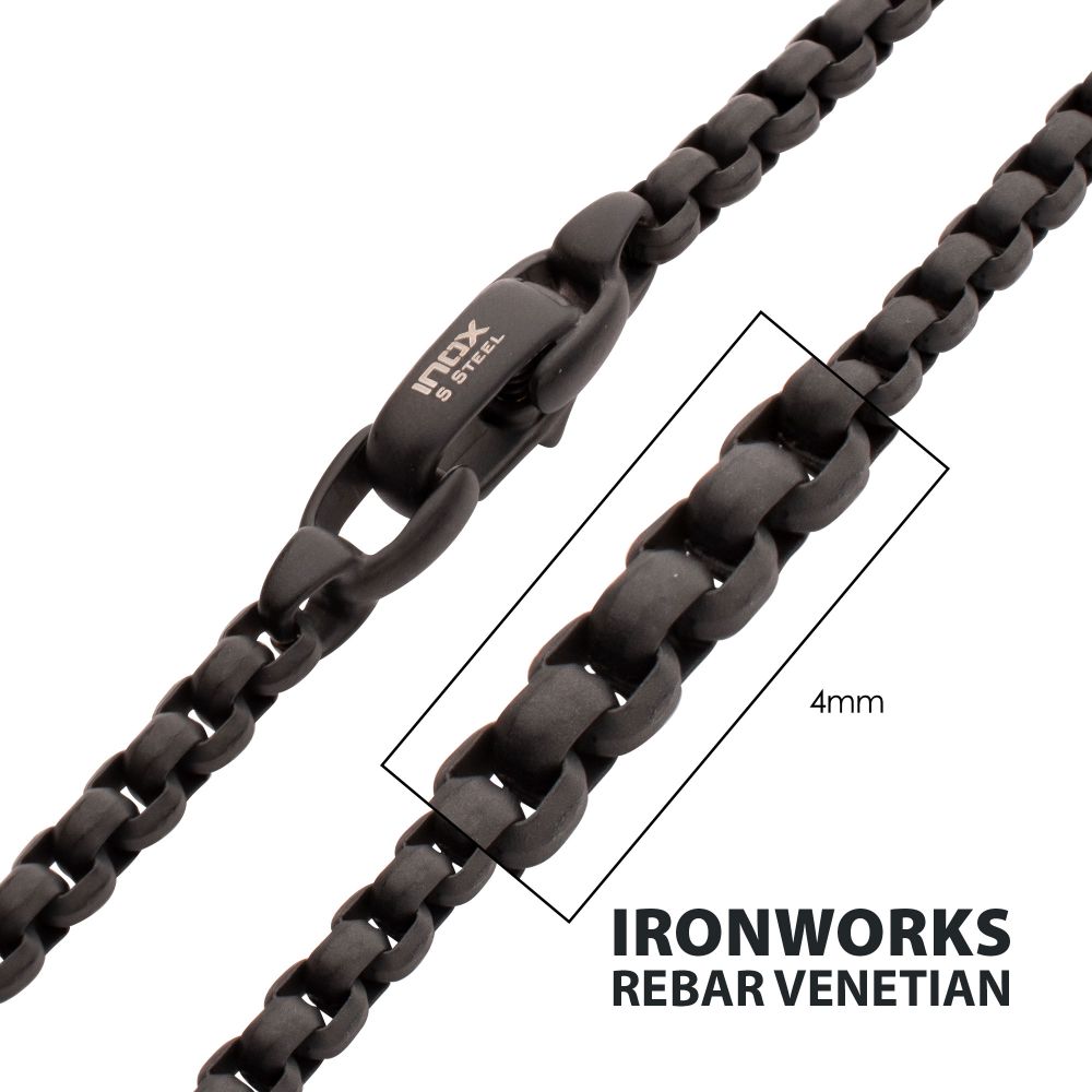 4mm Matte Finish Black IP Stainless Steel Bold Box Chain Necklace