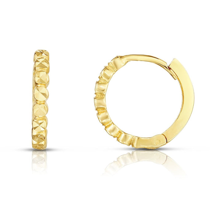 Textured Diamond-Cut Huggie Hoop Earrings | 10K Yellow Gold | Snap Closure | Polished Finish | ZER8635 - Brownee Jewelers