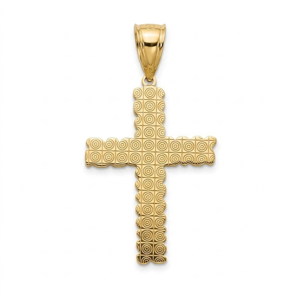 Cubic Zirconia Bail with Nugget Textured Cross Pendant in 10kt Yellow and White Gold