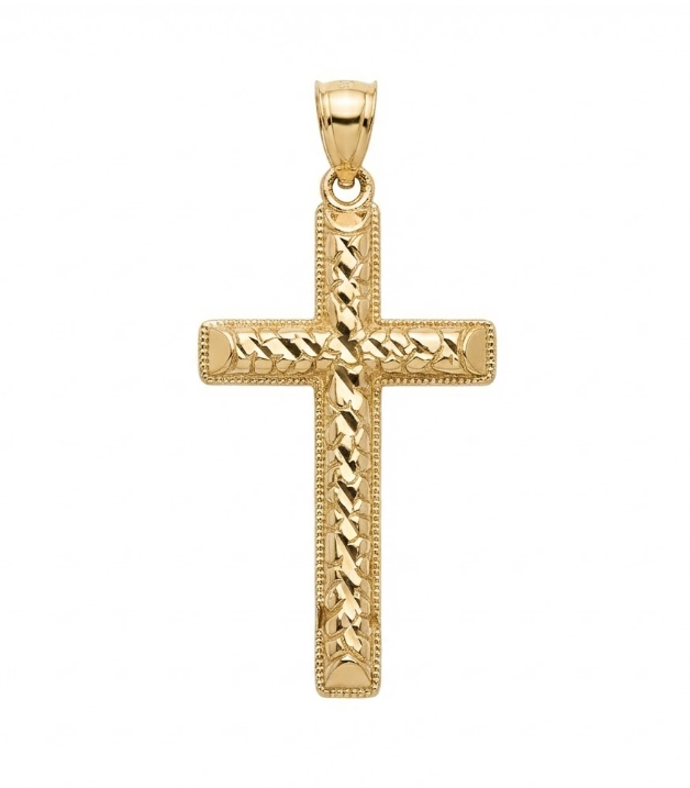 Nugget Cross Charm | 14K Yellow Gold | Diamond-Cut Texture | Cross Pendant - Brownee Jewelers