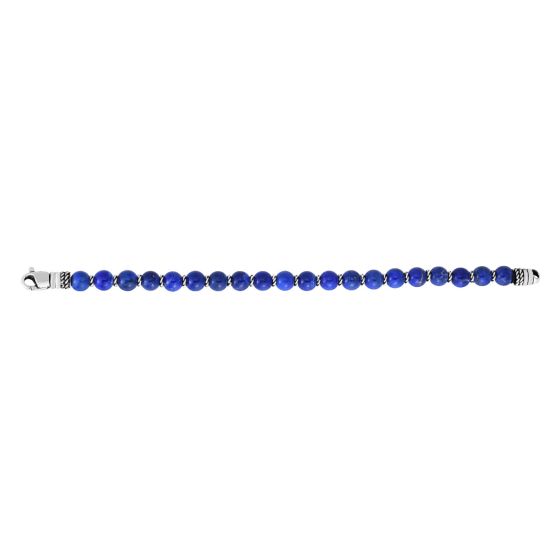 Lapis Bead Bracelet | Sterling Silver | Men's Bracelet | 7.5mm Lapis Beads | Polished Finish | 8.25 Inches | Lobster Clasp - Brownee Jewelers
