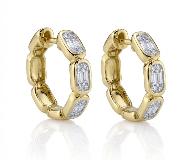 Diamond Baguette Octagon Hoop Earrings | 14K Yellow Gold | 0.39 ctw Baguette Diamonds - Brownee Jewelers