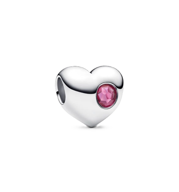 Pandora October Birthstone Heart Charm in Sterling Silver with a Pink Man-Made Crystal