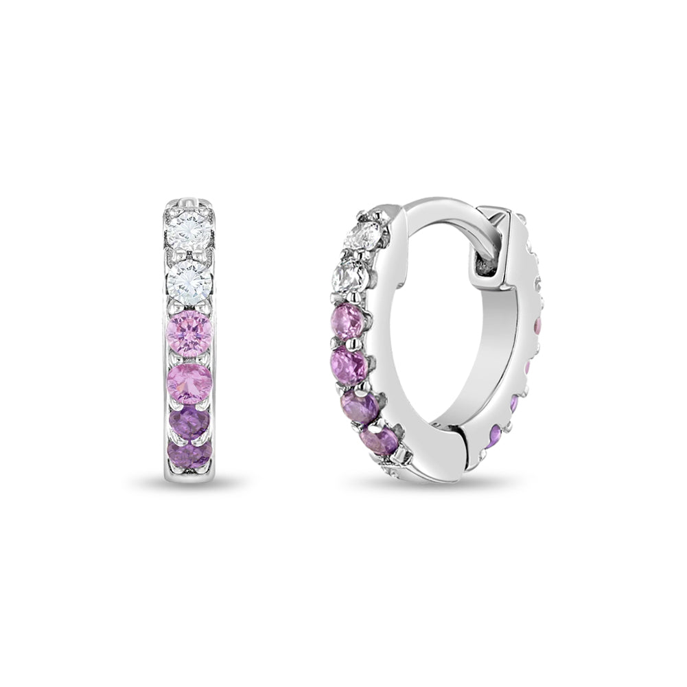 8mm Sterling Silver Pink Ombre Cubic Zirconia Huggie Earrings