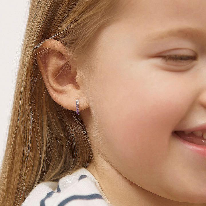 Pink Ombre CZ Huggie Earrings | Sterling Silver | 8mm Kids Huggie Earrings | SS-03-00753 - Brownee Jewelers