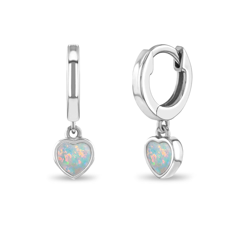Sterling Silver & Gold-Plated Huggie Earrings with a 9mm Opal Heart Dangles
