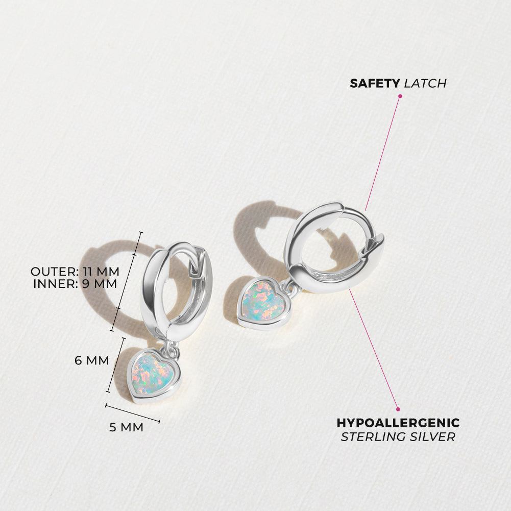 Sterling Silver & Gold-Plated Huggie Earrings with a 9mm Opal Heart Dangles