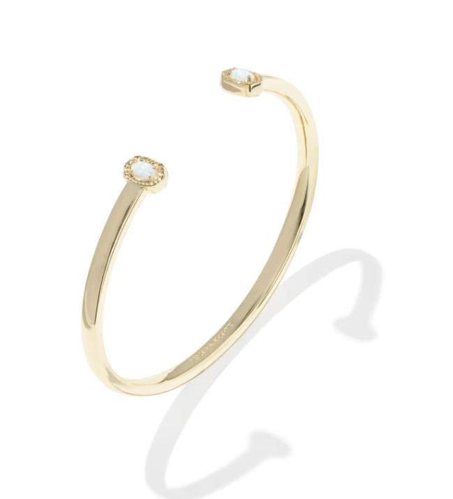 Mini Elton Gold Cuff Bracelet Bright White Opal Open Cuff