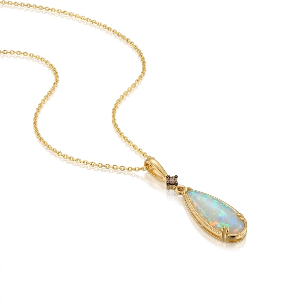LeVian | Ethiopian Opal Teardrop Pendant | 14K Yellow Gold | 1.10 ct Opal | Chocolate Diamond Accent | BVYI 2 - Brownee Jewelers