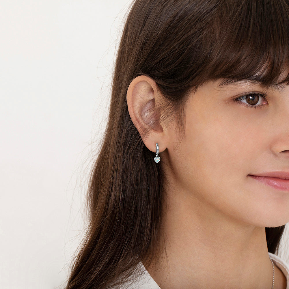 Sterling Silver & Gold-Plated Huggie Earrings with a 9mm Opal Heart Dangles