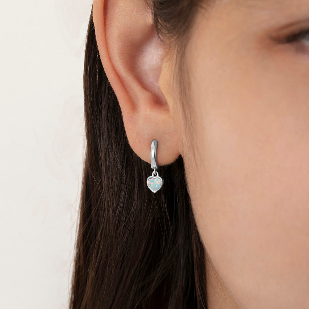 Sterling Silver & Gold-Plated Huggie Earrings with a 9mm Opal Heart Dangles