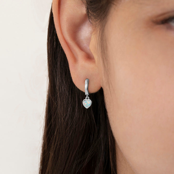 Opal Heart Huggie Dangle Earrings | Sterling Silver & Gold-Plated | 9mm Heart Drop Earrings | SS-03-00893 - Brownee Jewelers