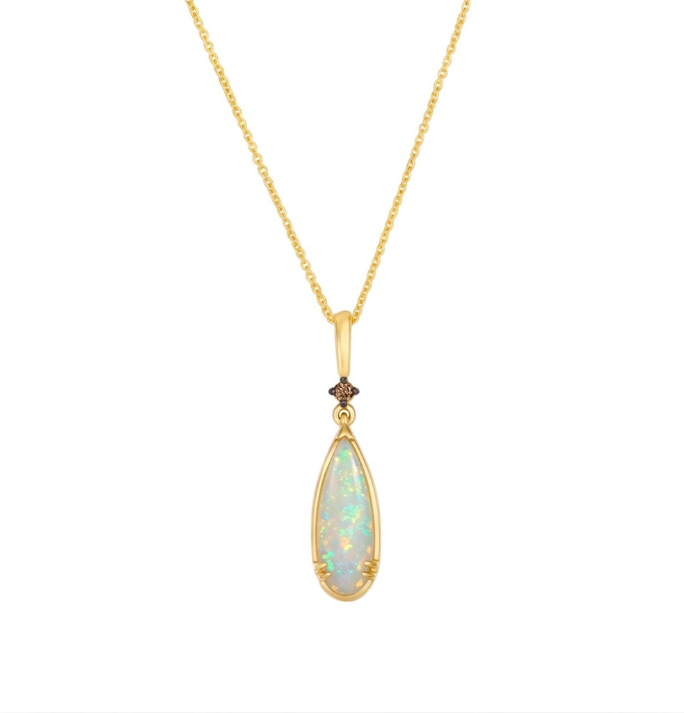 LeVian | Ethiopian Opal Teardrop Pendant | 14K Yellow Gold | 1.10 ct Opal | Chocolate Diamond Accent | BVYI 2 - Brownee Jewelers