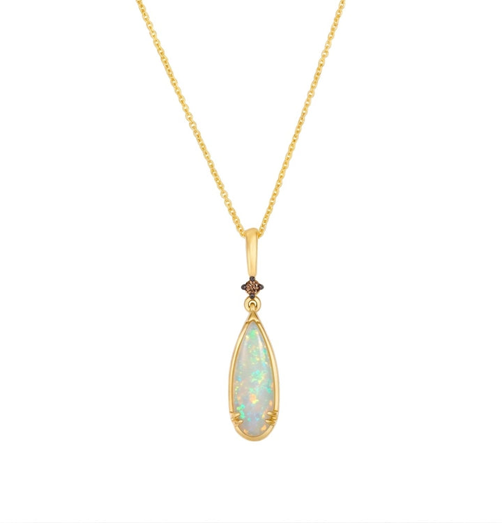 LeVian | Ethiopian Opal Teardrop Pendant | 14K Yellow Gold | 1.10 ct Opal | Chocolate Diamond Accent | BVYI 2 - Brownee Jewelers